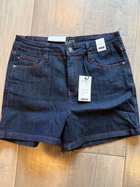Judy Blue Dark Indigo Jean Shorts with Red Stitching